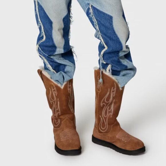 UGG x Gallery Dept. Brown Leather Western Stitched Boots - Picture 1 of 11